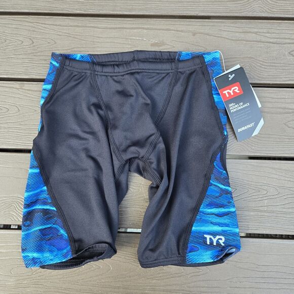 TYR Durafast Elite Lambent  Swimwear Boy Blue/Black Jammers Size 22 New - Picture 1 of 3